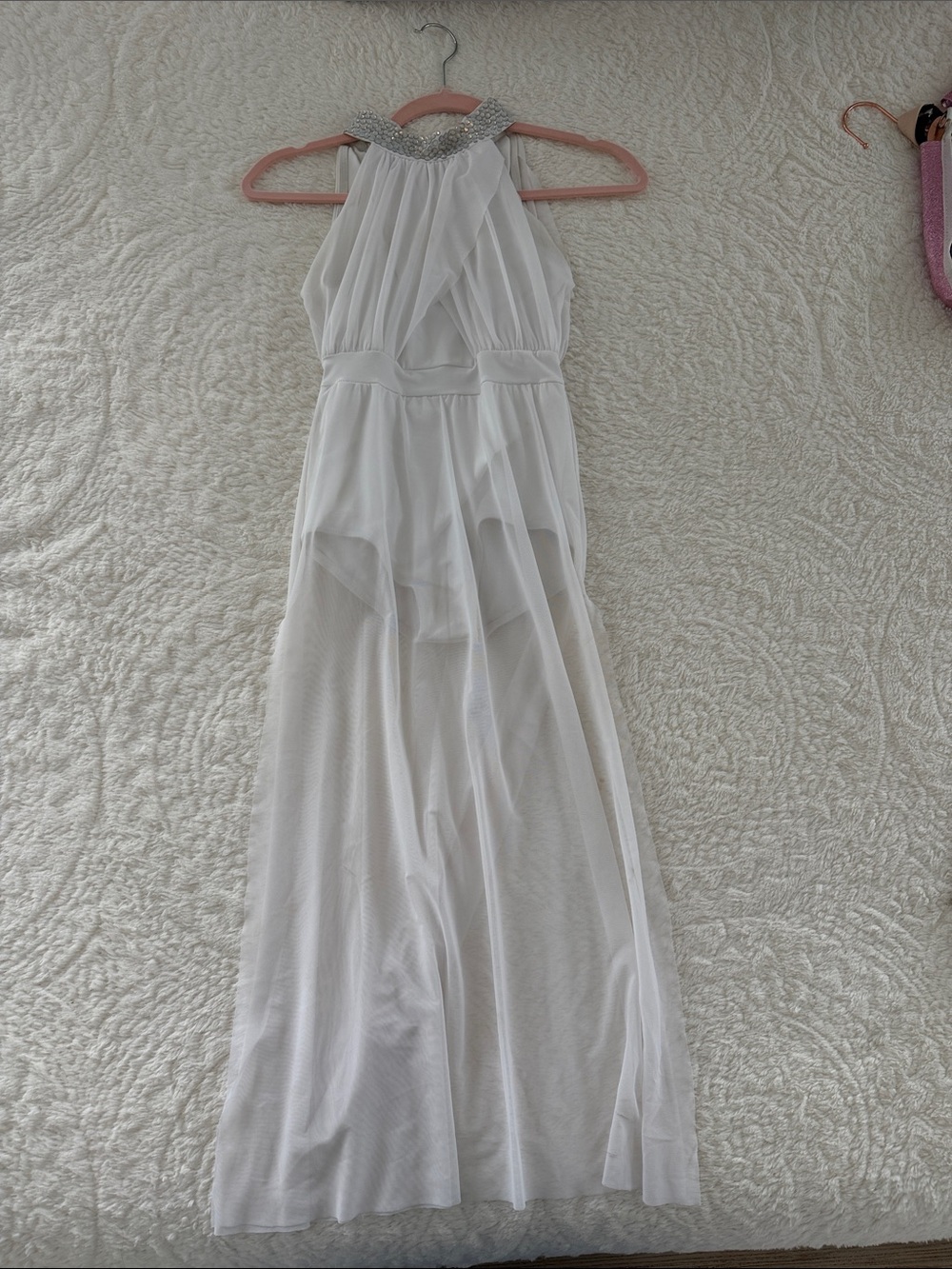 balera White Halter Maxi Dress with Sparkle Collar